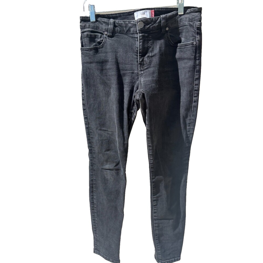 cabi Skinny Jeans Women Size 10 Charcoal Black Washed Denim Mid Rise Style 3941